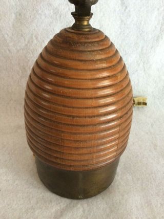 Vintage Brass And Wood Beehive Lamp 18.  5 " Tall