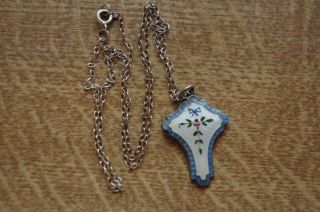 Vintage Ja&s Sterling Silver Enamel Guilloche Cross Pendant & Chain