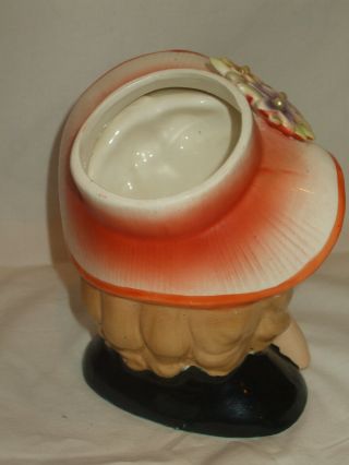 Vtg Ceramic Girl Lady Head Vase Open Hand JAPAN Red Clover in Wreath Mark Flower 4