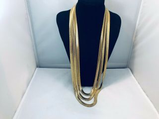 Vtg.  Unmarked Monet Textured Silky Gold Tone 3 - Chain Necklace