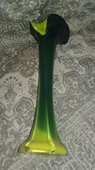 VTG.  HAND BLOWN ART GLASS,  CALLA LILY - - JACK IN THE PULPIT BUD VASE 5