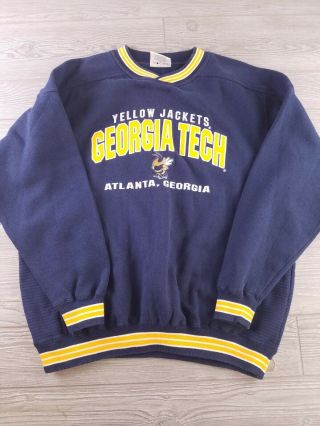 Vtg Georgia Tech Gt Yellow Jackets Sweatshirt Pullover Size Large Blue Lee T166
