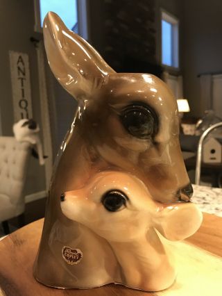 Vintage 1950’s Royal Copley Ceramic Fawn Deer Doe Vase 9” Planter