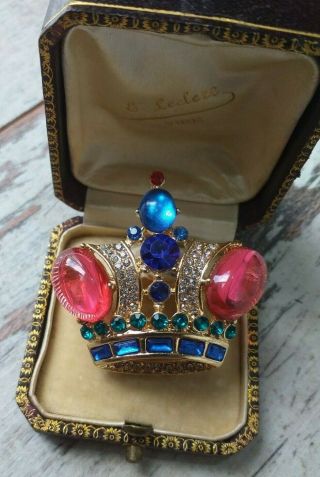 Vintage Style Crown Trifari Style Brooch Alfred Philippe Design Jelly Diamante