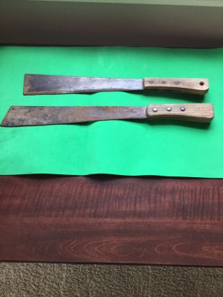 Vintage Machete Two W Wooden Handles 13 And 15 In Blades