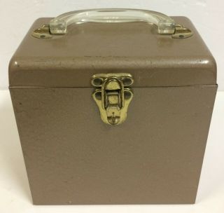 Vintage Metal Amfile Platter Pak 45 Rpm Record Box Storage Case Tan