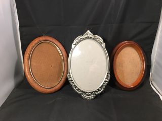 Photo Frames “vintage Look” – Set Of 3 Oval Shaped : Wood And Metal