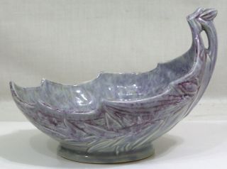 Vtg Mccoy Art Pottery Blue Purple Console Leaf Bowl 1954