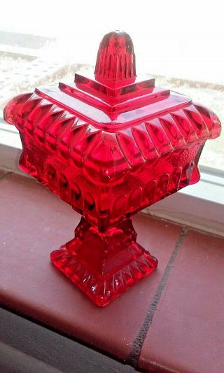 Vintage Jeannette Red Flash Glass Wedding/bride Box Candy Dish With Lid