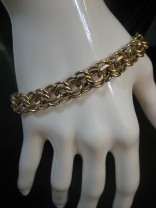 Vintage Signed K.  S.  Co 12k Gf Double Link Safety Chain Charm Bracelet