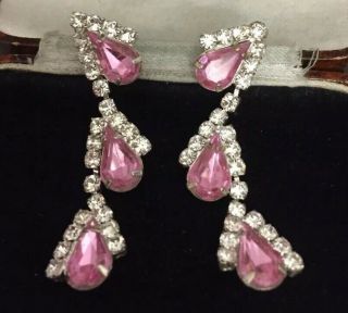 Vintage Jewellery Fabulous Sparkling Sapphire Pink Crystal Teardrop Earrings