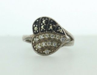 Vintage Sterling Silver Marcasite And Cz Heart Ring - Size 6 - Signed 925 Mc