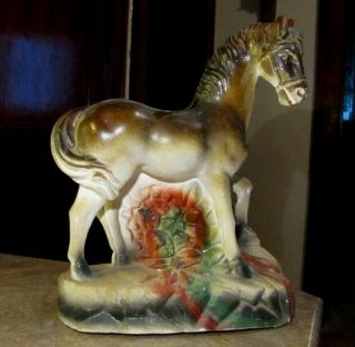 Vintage Carnival Fair Prize Chalkware Horse Figurine Statue 10 1/2 " Tall 1940s