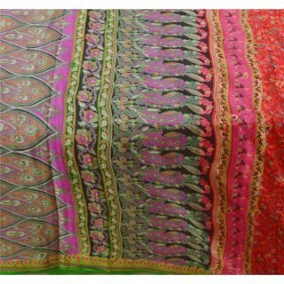 Sanskriti Vintage Red Saree 100 Pure Silk Printed Sari 5 Yd Fabric Decor Craft 4