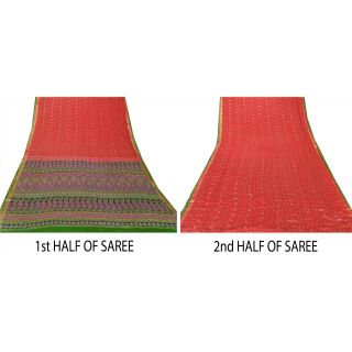 Sanskriti Vintage Red Saree 100 Pure Silk Printed Sari 5 Yd Fabric Decor Craft 5