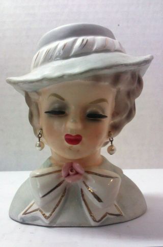 Vintage 1963 Inarco E - 1066 Head Vase Blonde With Hat Shirt 4 1/2 "