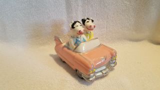 Vintage Cows Driving Car Nodder Salt And Pepper Shakers Clay Art