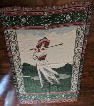 Vintage Weavers Golf Wall Hanging Tapestry Throw Blanket Women Golfers