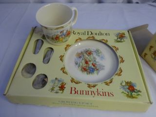 Vintage 80s Royal Doulton Bunnykins Childs Plate Set Spoon Fork Mug