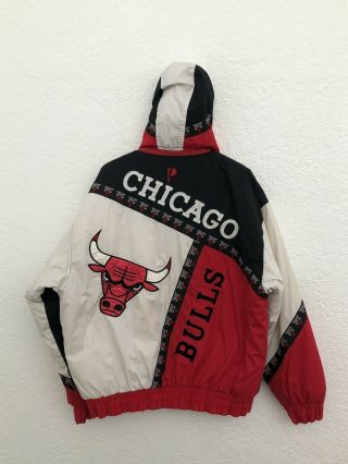 Chicago Bulls Pro Player 1990s Vintage Red Black White Nba Hooded Jacket Size L