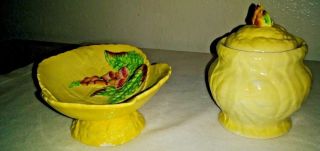 Set of 2 Vintage Carlton Ware Foxglove Footed Dish Yellow & Honey Jar Lid 4