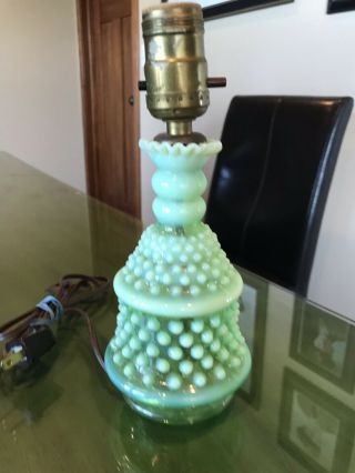Vintage Fenton Green Opalescent Hobnail Boudoir Lamp