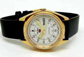 Seiko5 Automatic Men,  S Gold Plated Vintage White Dial Made Japan Watch Run