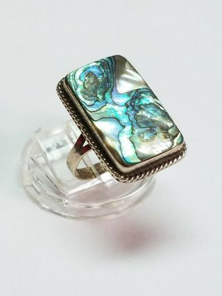 Vintage Taxco Mexico Sterling Silver Abalone Ring Size 6.  75
