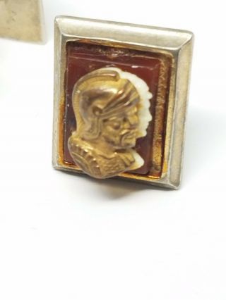 Vintage Double Cameo Cuff Links Gladiator Roman Soldier