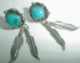 Navajo Vintage Sterling Silver Turquoise Post Back Squash Blossom Earrings