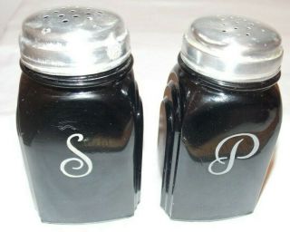 Vintage Mckee Black Glass Roman Arch Art Deco Salt & Pepper Shaker Set