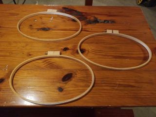 3 Large 12x20 " Vintage Wood Embroidery Oval Hoops Sewing Quilting Decor