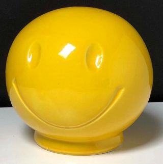 Vintage 70s Mccoy Golden Yellow Smiley Happy Face Ceramic Coin Bank