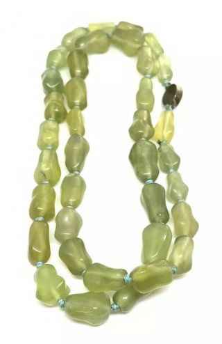 Vtg Candy Apple Green Hand Knotted Glass Necklace Vermil Clasp