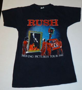 Vintage 1981 Rush " Moving Pictures " Tour T - Shirt Front And Back Artwork