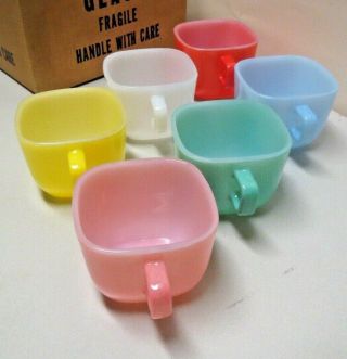 Set 6 Vtg Square Mug Set Pastel Soup Bowls Glasbake Lipton Nos Letter