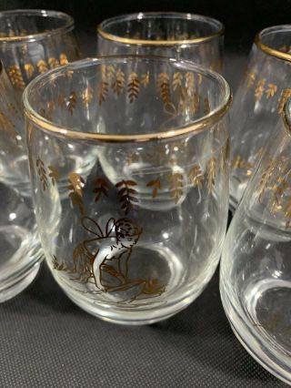 VTG Set Of 8 Libbey Mid Century Mod Fairy Nymph Gold Small Bar Cocktail Glasses 5