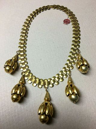 Vintage Napier Chunky Gold Toned Necklace W/original Red Foil Hang Tag