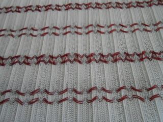 Vintage Mid Century White Maroon Red Ribbed Lightweight Fabric 58 X 74