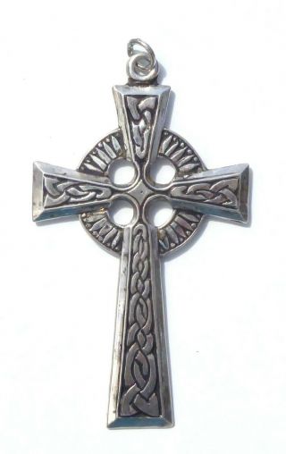 Vintage Sterling Silver Cross Pendant,  Signed Chapel Silver,  Celtic Cross
