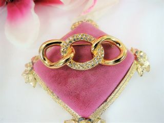 Vintage Christian Dior Gold Plated Rhinestone Sleek Triple Ring Brooch