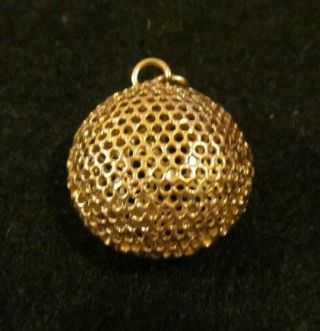 UNUSUAL VINTAGE DOUBLE SIDED PUFFY MESH GOLD PENDANT CHARM FOB 5