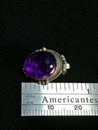 Vintage Sterling Silver Amethyst Cabochon Clip On Earrings 925 Sterling Craft 8