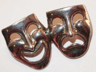Vintage Sterling Silver 925 Figural Comedy Tragedy Masks Pin Brooch Hallmark