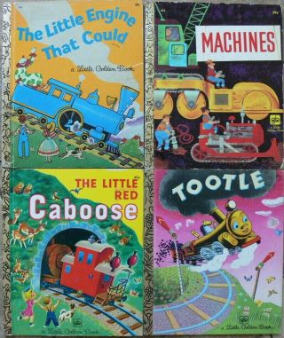 4 Vintage Little Golden Books Little Engine That Could,  Machines,  Tootle,