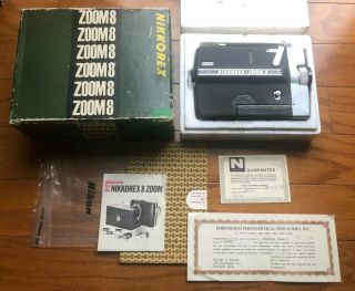 Nikon Vintage Nikkorex Zoom 8 Film Movie Camera W/ Box & Paperwork