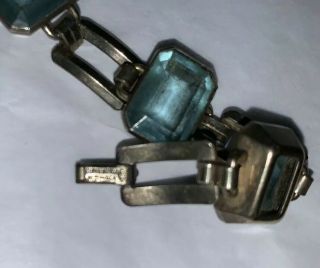 Vintage Art Deco GF 10k Bracelet With Large Emerald Cut Open Back Aqua Stones 5