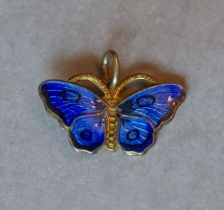 Vintage Opro Produkter Norway Sterling Guilloche Enamel Butterfly Pendant