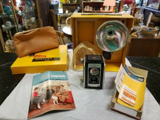 Vintage Kodak Duaflex 3 Camera With Protective Cover,  Film,  And Box