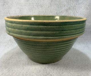 Vintage Green Glaze Pottery Stoneware Mixing Bowl Ringed 8